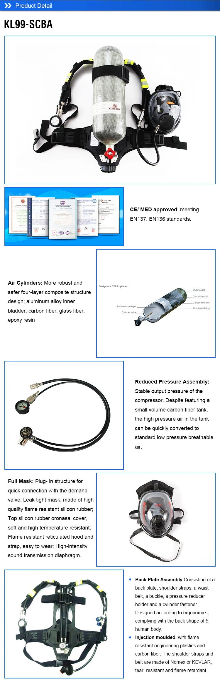 Ce Approved Personal Protective Equipment Compressed Air Breathing Apparatus